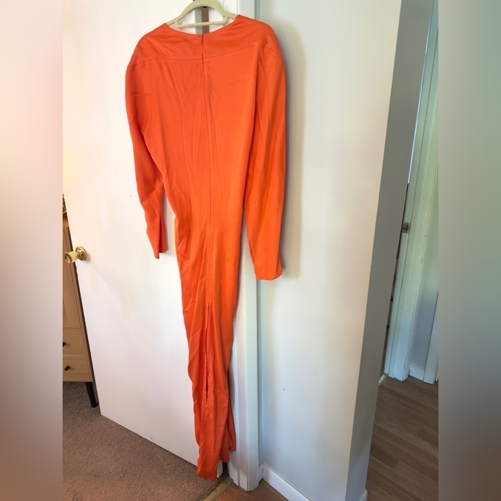 Ferragamo Long Sleeve V Neck Satin Gown - Picture 8 of 14